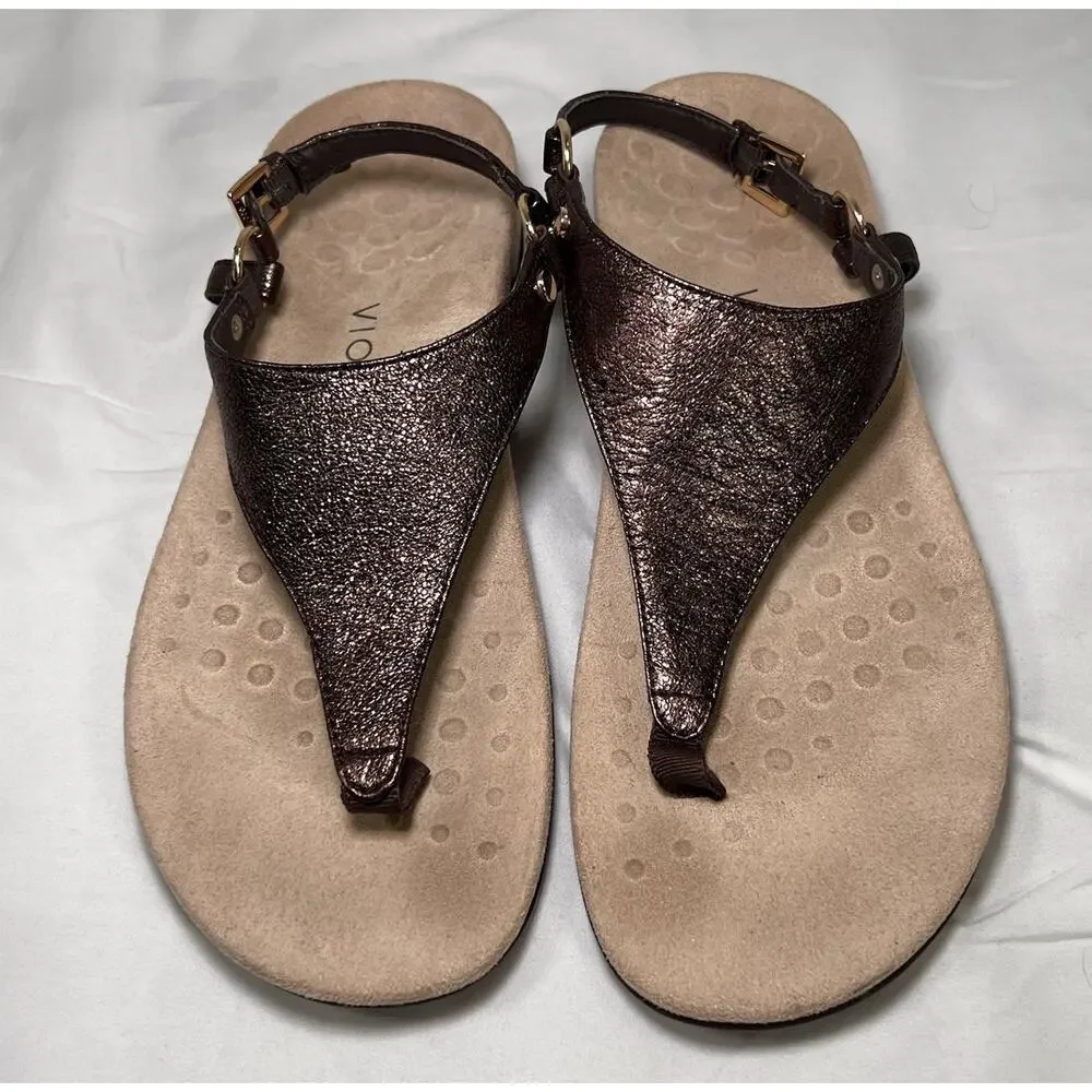 Vionic Kirra Sandals Womens Size 9 Bronze Metallic T-Strap Orthotic Arch Support